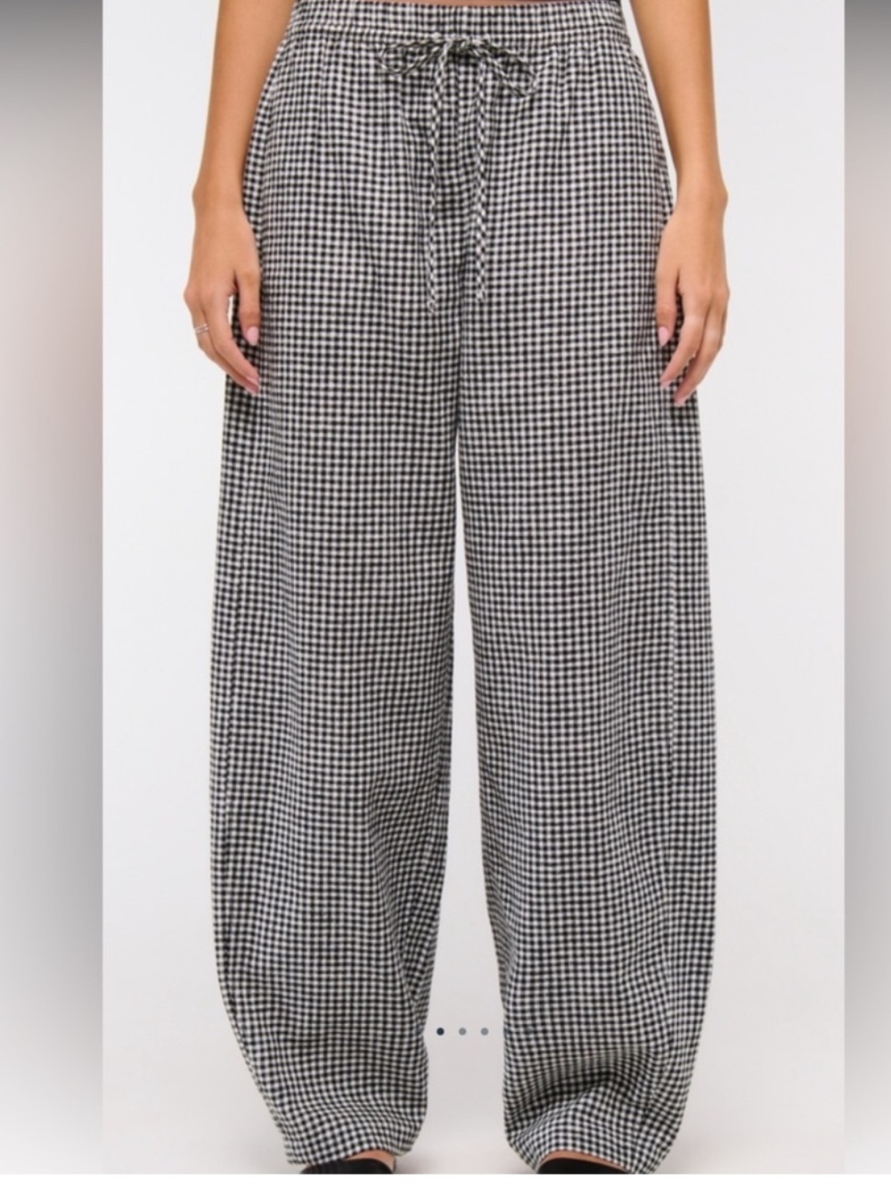 Abercrombie A&F Black/ White Gingham Checkered Linen Barrel Leg Pants NEW Small